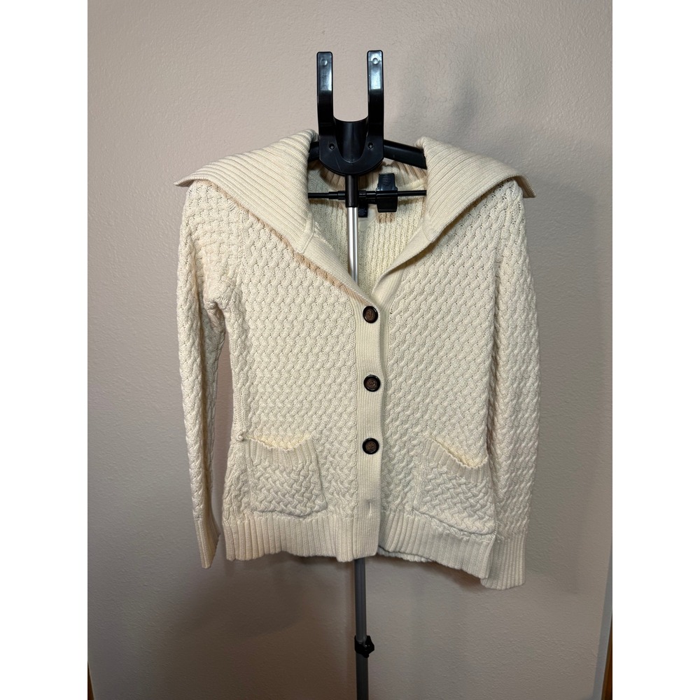 Tommy Hilfiger Cream Cable Knit Cardigan Shawl Collar Cotton Sweater Womens M